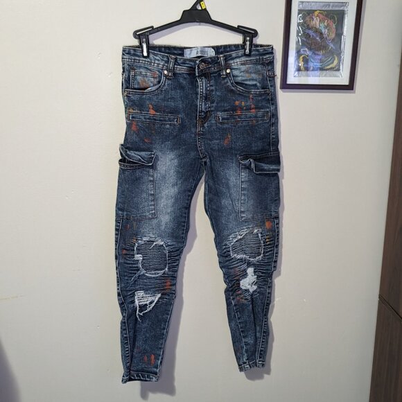 Refinery Republic Men's Moto Jeans with Paint Decoration 14 EUC - Picture 1 of 5